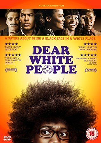 Dear White People" DVD cover featuring a group of Black students and large afro.
