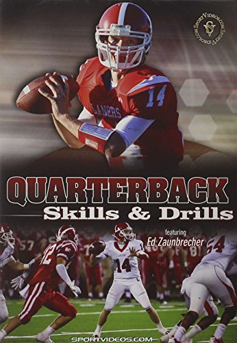 Football quarterback training DVD cover with player in red uniform.