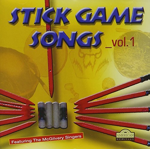 "CD cover with red sticks, yellow background, and 'Stick Game Songs' title."