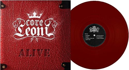 Red vinyl record and album cover with ornate silver lettering.