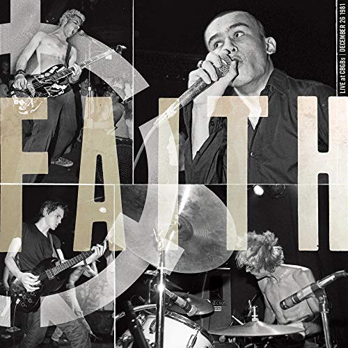 Black and white collage of Faith band performing live, vinyl record cover.