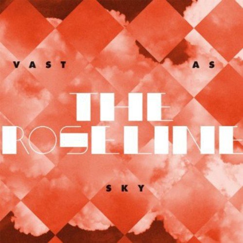 "Album cover with 'THE ROSELINE' in white text on a red cloudy diamond pattern background."