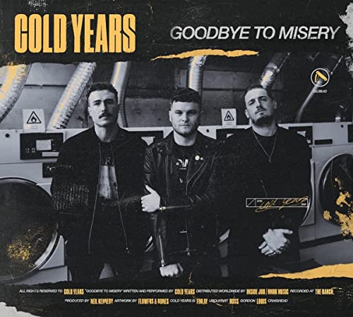 CD cover: three men in black jackets stand before washing machines.