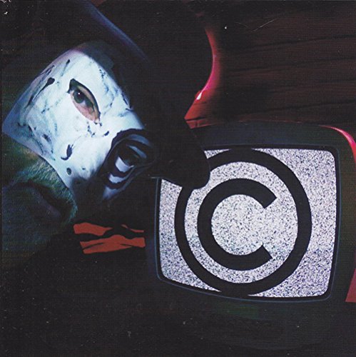 A vinyl record cover featuring a person in a white mask and a television.