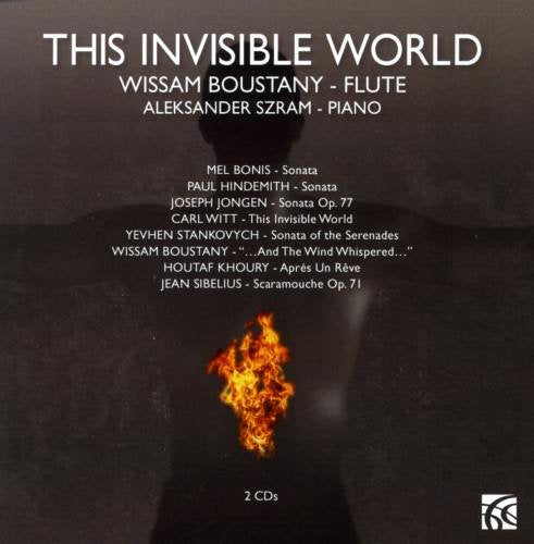 "CD cover with 'This Invisible World' title, artist names, and tracklist on dark background."