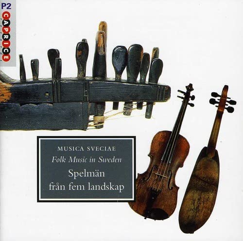 CD cover featuring antique fiddles and Swedish text on a dark background.