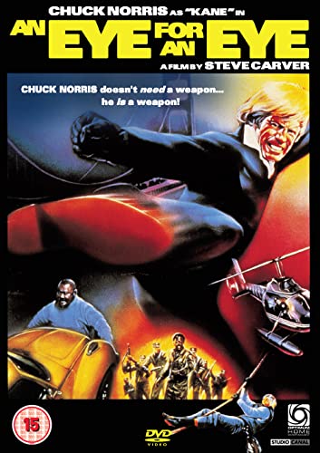 Eye For An Eye" DVD cover featuring Chuck Norris, a car, and a helicopter.