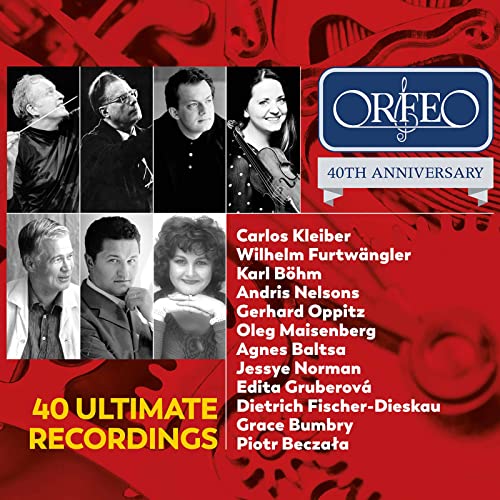 CD cover for "Orfeo 40th Anniversary" featuring portraits of classical musicians.