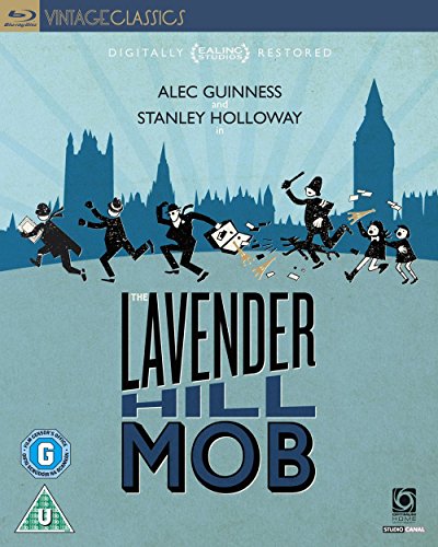 Blu-ray cover for "The Lavender Hill Mob" with illustrated figures running.