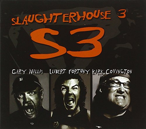 "Album cover with three musicians' faces and 'Slaughterhouse 3' in orange text on a black background."