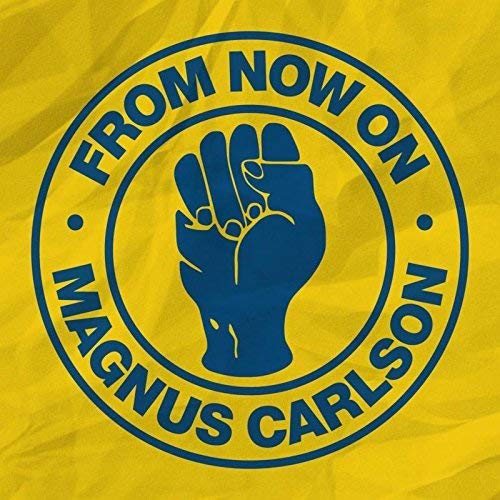 "Yellow vinyl record sleeve with blue logo featuring a hand and artist's name."