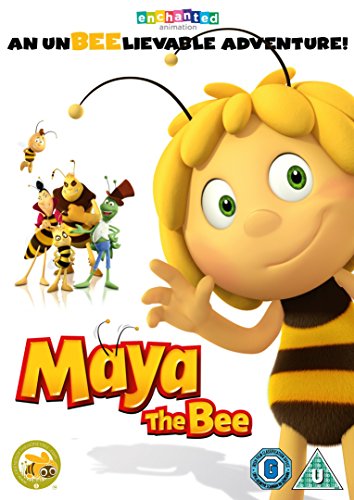 "Maya the Bee DVD cover featuring cartoon bee girl and friends, colourful text and logos."