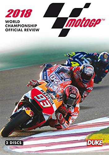 MotoGP 2018 review DVD cover featuring a racer on a motorcycle.