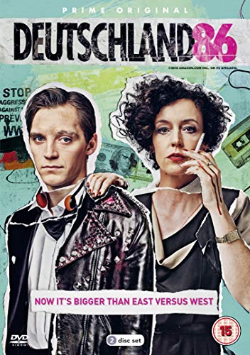 DVD cover for "Deutschland '86" featuring a man and woman against a collage background.