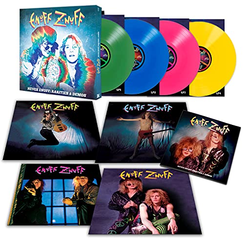 Enuff Znuff "Never Enuff" vinyl box set with four colored LPs and artwork.