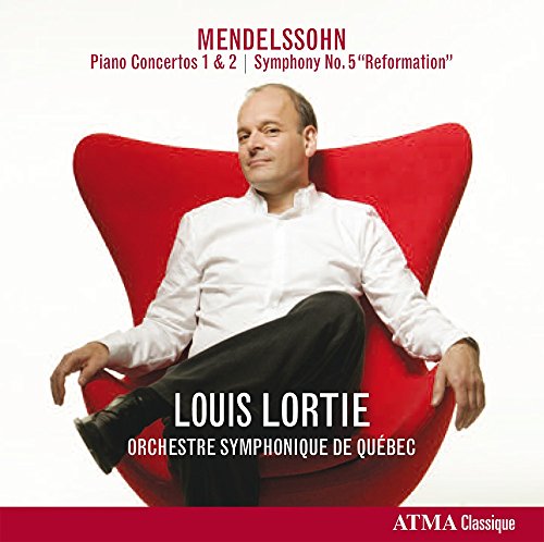 CD cover featuring pianist Louis Lortie in a red chair.