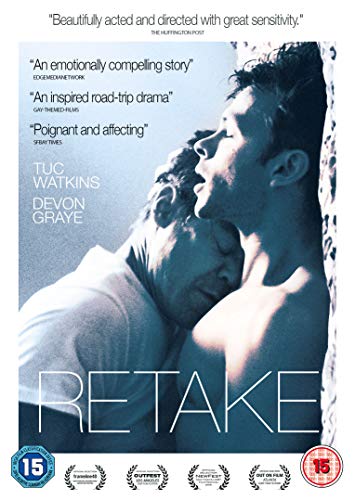 "Retake" DVD cover featuring two men embracing, with film reviews and ratings at the bottom.