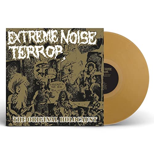 Extreme Noise Terror vinyl record with tan disc and illustrated band cover art.