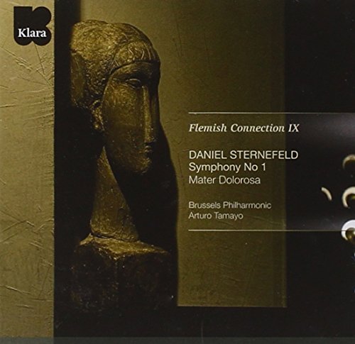 The image depicts a CD cover for the album "Flemish Connection IX" by Daniel Sternefeld, featuring a sepia-toned photograph of a statue's head and neck on the left side. The title is displayed in white text on the right side, with the artist's name and other details below it. The background is dark, with a subtle texture visible behind the statue. A logo in the top-left corner reads "Klara". alt text: "Sepia-toned CD