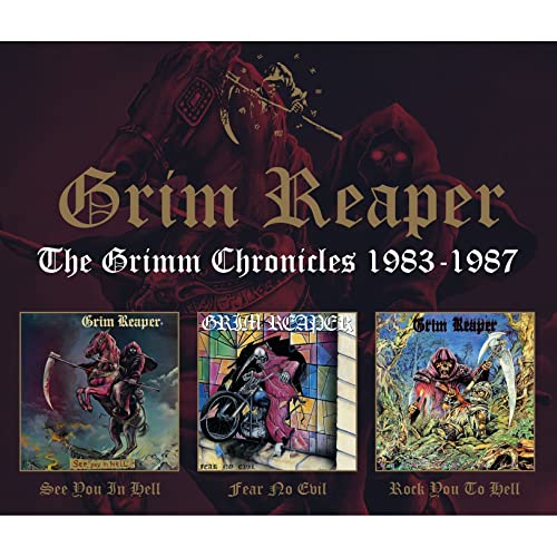 CD cover for Grim Reaper’s “The Grimm Chronicles 1983-1987” featuring skeletal figures.