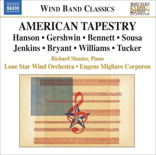 CD cover for “American Tapestry” featuring musical notes and flag imagery.