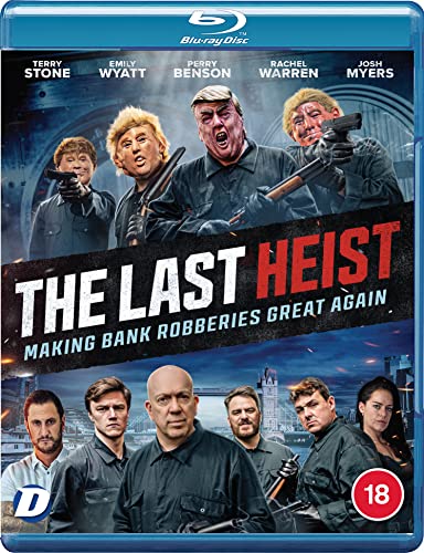 The Last Heist" Blu-ray cover featuring a group of people with guns.