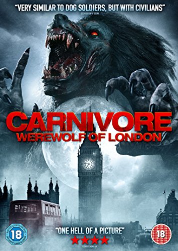 DVD cover featuring a werewolf looming over London with a red bus and clock tower.
