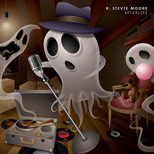 Album cover for R. Stevie Moore’s “Afterlife” featuring a ghostly singer.