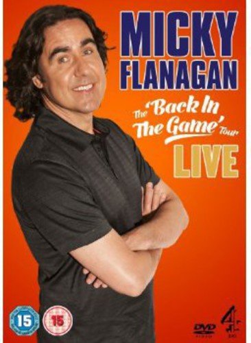 Micky Flanagan smiling with arms crossed against an orange background on a DVD cover.
