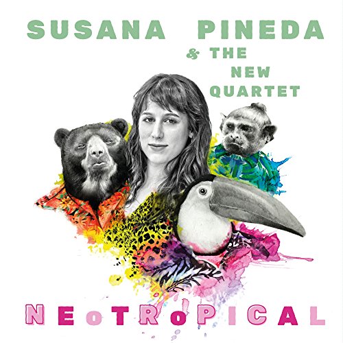 Album cover with a woman surrounded by animals and colorful splatters, titled "Neotropical".