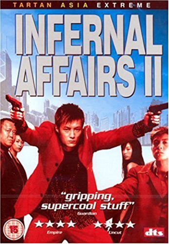 DVD cover for "Infernal Affairs 2" featuring men with guns.