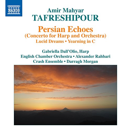 CD cover for “Persian Echoes” featuring a sunset mountain landscape.