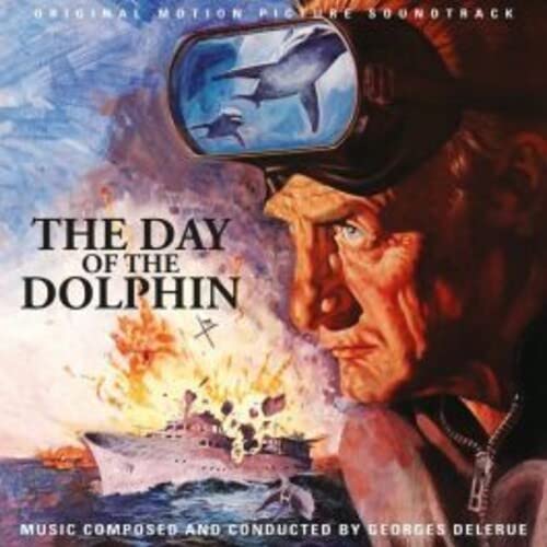 CD cover for "The Day of the Dolphin" soundtrack, featuring a diver and dolphins.
