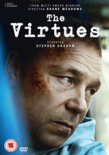 DVD cover for "The Virtues" featuring a man with a bruised cheek.