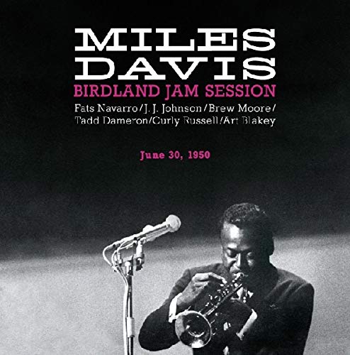 CD cover featuring Miles Davis playing trumpet at a microphone, June 30, 1950.