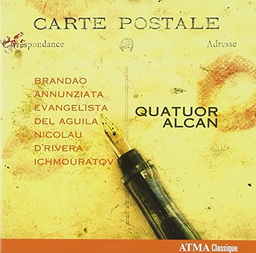 "CD cover with fountain pen and red stamp on aged paper, listing composers' names."
