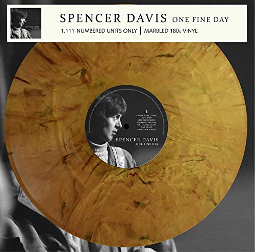 Marbled yellow vinyl record with portrait of Spencer Davis at center.