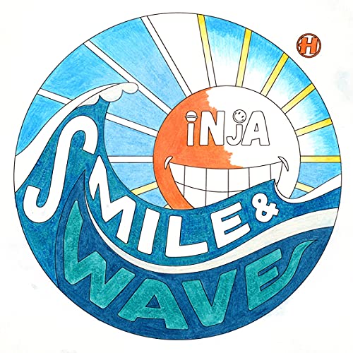 Circular vinyl record artwork with a smiling sun and wave design.
