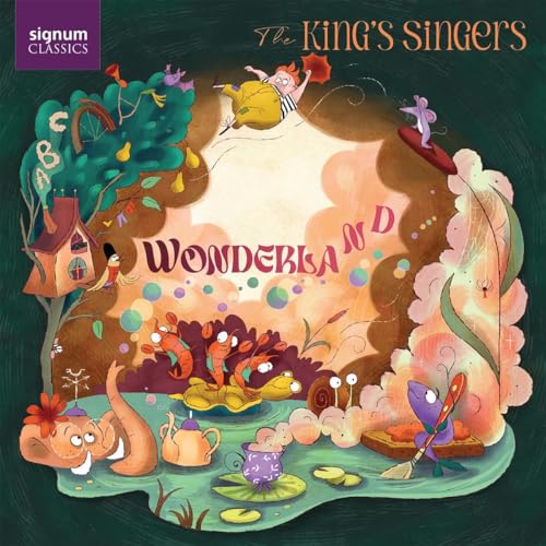 CD cover for "Wonderland" by The King's Singers, whimsical illustrated scene.