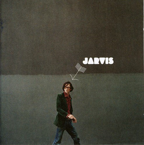 "Album cover featuring Jarvis Cocker walking, with 'Jarvis' text and a satellite graphic."