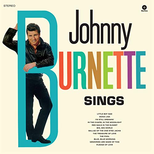 Vinyl album cover with Johnny Burnette standing inside a large letter "B" on beige background.