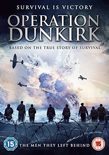 DVD cover for "Operation Dunkirk" showing soldiers behind barbed wire with planes in the sky.