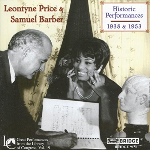 Black and white CD cover featuring Leontyne Price and Samuel Barber with a bust.