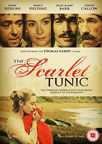 DVD cover for "The Scarlet Tunic" with actors' faces and a woman holding a red cloth.