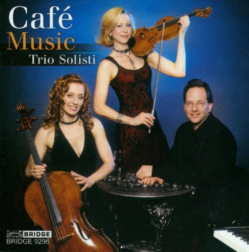 CD cover featuring three musicians: cellist, violinist, and seated pianist against a blue background.