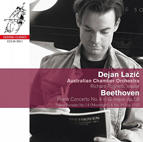 A man reads sheet music in front of a piano, classical music CD cover.