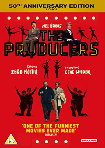 The Producers" DVD cover featuring Zero Mostel and Gene Wilder, with dancers.