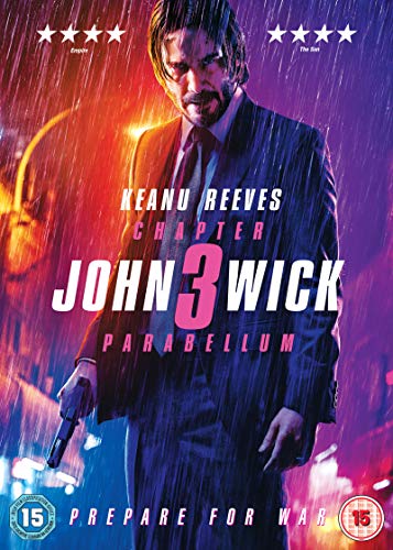 John Wick 3 DVD cover featuring Keanu Reeves in a suit, holding a gun.