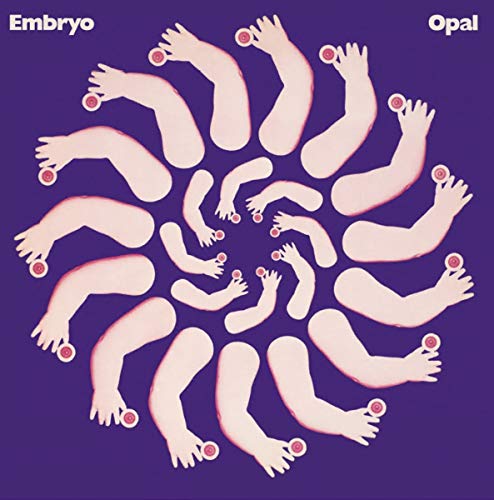Purple album cover with a circular pattern of stylized pink feet.
