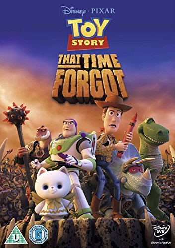 "Toy Story That Time Forgot DVD cover featuring cartoon characters and dinosaurs."